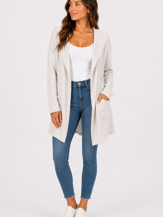 Club Monaco Sweaters - Club Monaco Light Gray Hooded Open-Front Cardigan